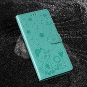 For Samsung Galaxy S25+ / S24+ 5G Cat and Bee Embossed Flip Leather Phone Case(Green)