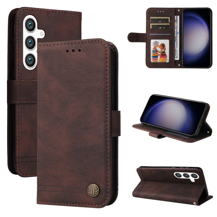 For Samsung Galaxy S25 5G Skin Feel Life Tree Metal Button Leather Phone Case(Brown)