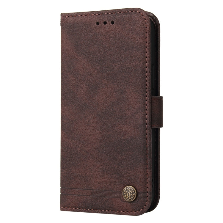 For Samsung Galaxy S25 5G Skin Feel Life Tree Metal Button Leather Phone Case(Brown)