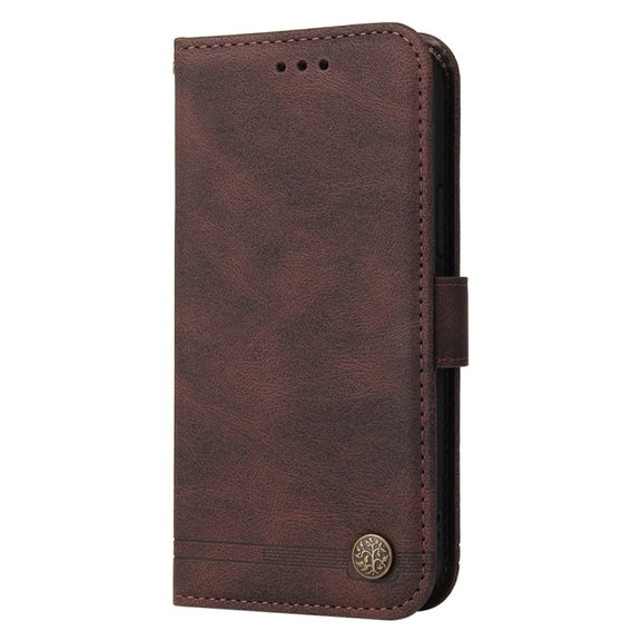 For Samsung Galaxy S25 5G Skin Feel Life Tree Metal Button Leather Phone Case(Brown)