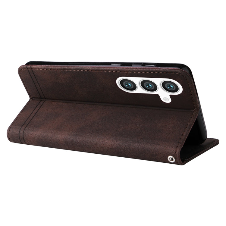 For Samsung Galaxy S25 5G Skin Feel Life Tree Metal Button Leather Phone Case(Brown)
