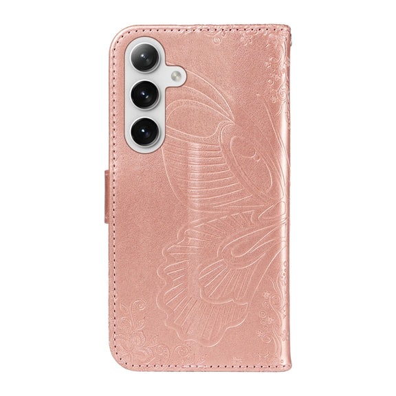 For Samsung Galaxy S25 / S24 5G Swallowtail Butterfly Embossed Leather Phone Case(Rose Gold)
