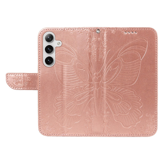 For Samsung Galaxy S25+ / S24+ 5G Swallowtail Butterfly Embossed Leather Phone Case(Rose Gold)
