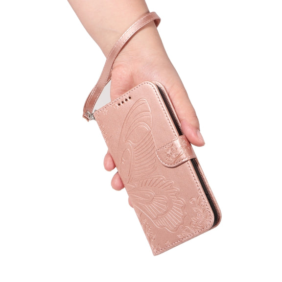 For Samsung Galaxy S25+ / S24+ 5G Swallowtail Butterfly Embossed Leather Phone Case(Rose Gold)