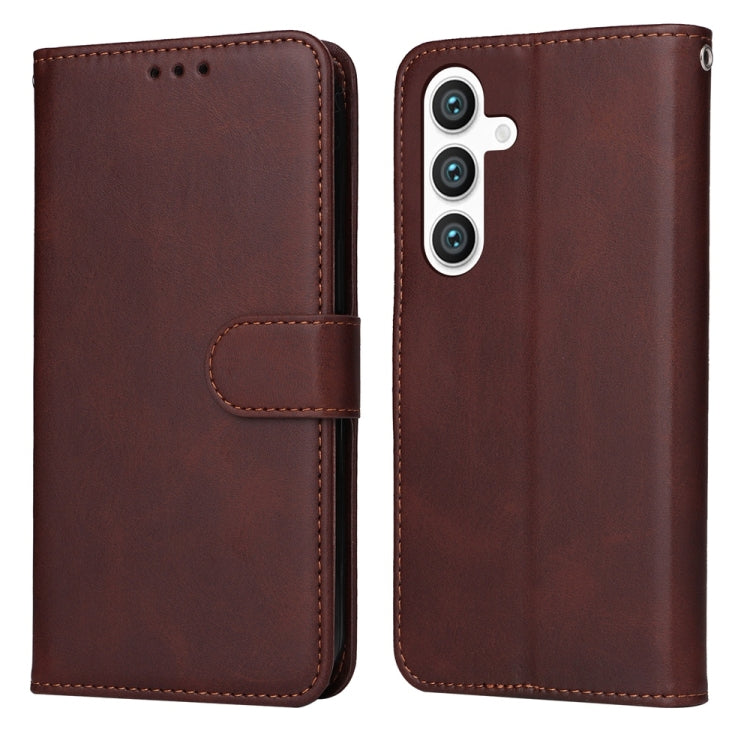 For Samsung Galaxy S25 5G Classic Calf Texture Flip Leather Phone Case(Brown)