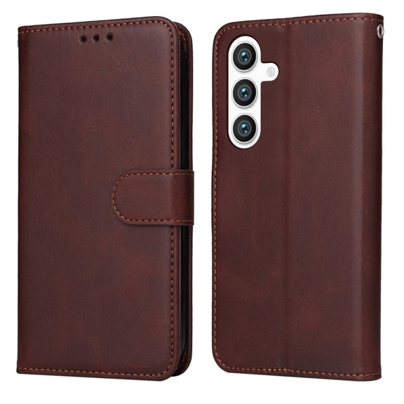 For Samsung Galaxy S25 5G Classic Calf Texture Flip Leather Phone Case(Brown)