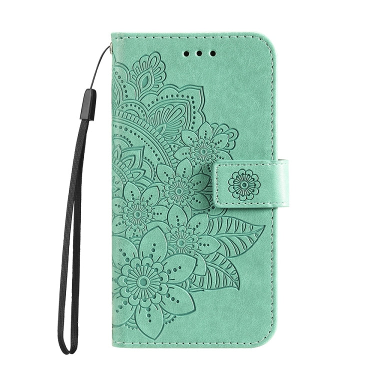 For Samsung Galaxy S25 5G Seven-petal Flowers Embossing Leather Phone Case(Green)