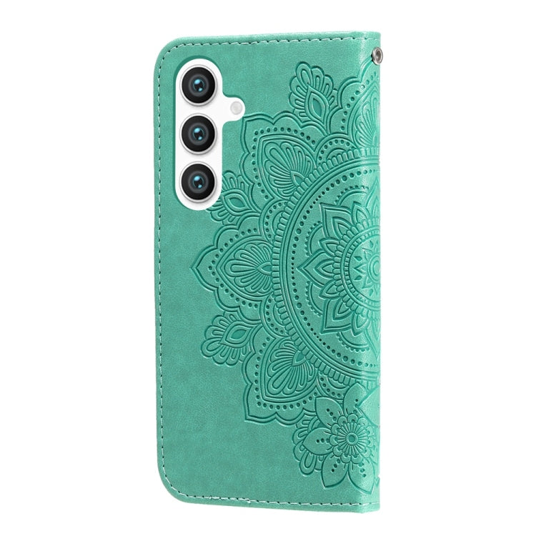 For Samsung Galaxy S25 5G Seven-petal Flowers Embossing Leather Phone Case(Green)