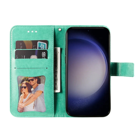 For Samsung Galaxy S25 5G Seven-petal Flowers Embossing Leather Phone Case(Green)