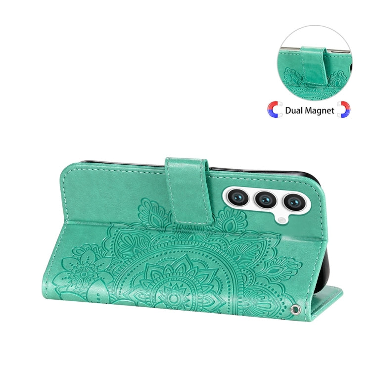 For Samsung Galaxy S25 5G Seven-petal Flowers Embossing Leather Phone Case(Green)