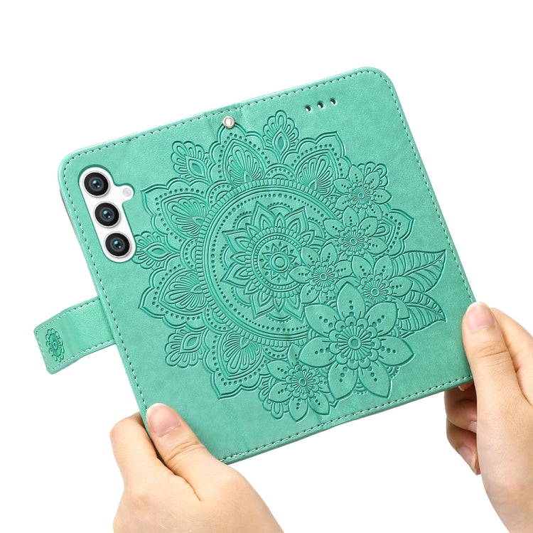 For Samsung Galaxy S25 5G Seven-petal Flowers Embossing Leather Phone Case(Green)