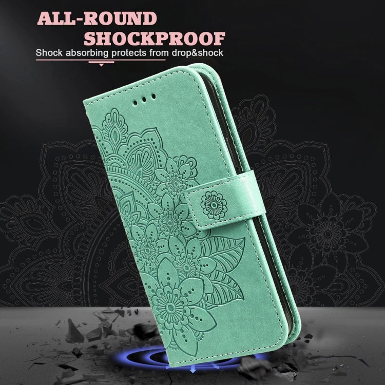 For Samsung Galaxy S25 5G Seven-petal Flowers Embossing Leather Phone Case(Green)