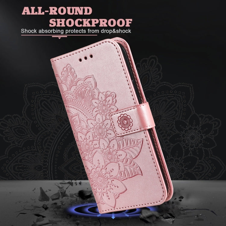 For Samsung Galaxy S25 5G Seven-petal Flowers Embossing Leather Phone Case(Rose Gold)