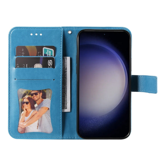 For Samsung Galaxy S25+ 5G Seven-petal Flowers Embossing Leather Phone Case(Blue)