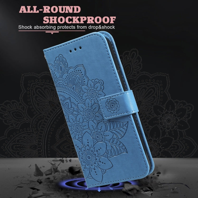 For Samsung Galaxy S25+ 5G Seven-petal Flowers Embossing Leather Phone Case(Blue)