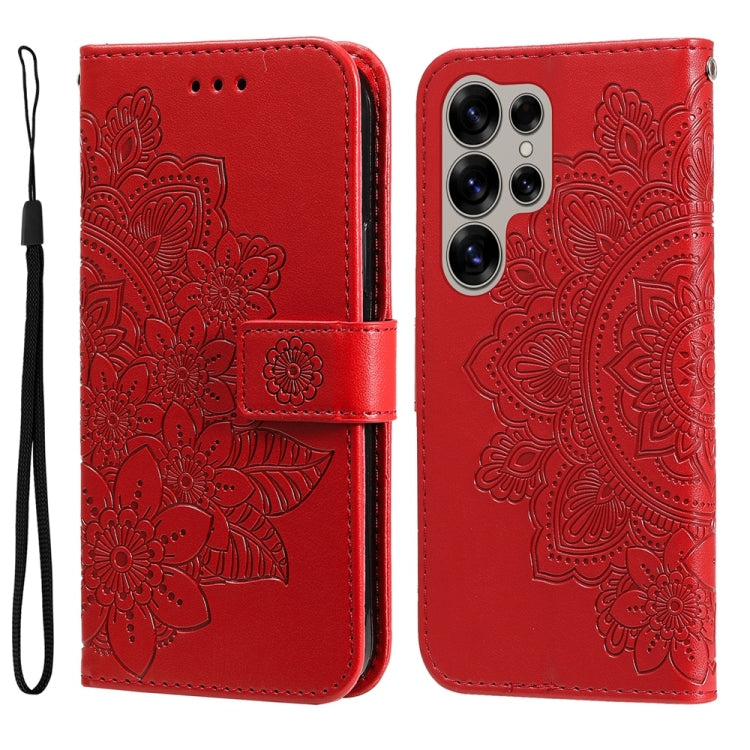 For Samsung Galaxy S25 Ultra 5G Seven-petal Flowers Embossing Leather Phone Case(Red)