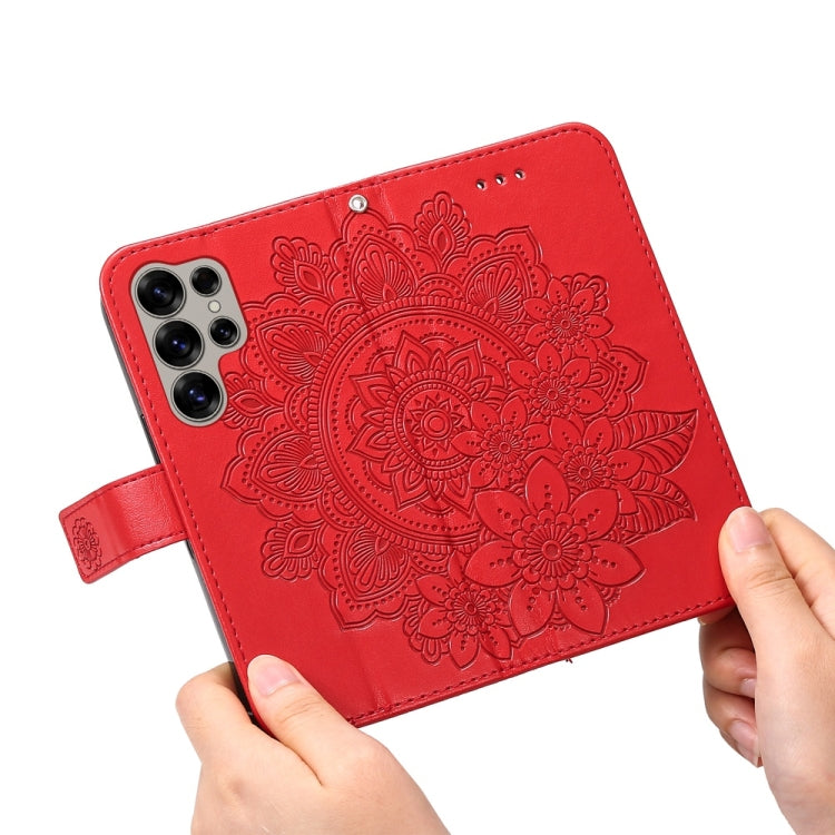 For Samsung Galaxy S25 Ultra 5G Seven-petal Flowers Embossing Leather Phone Case(Red)