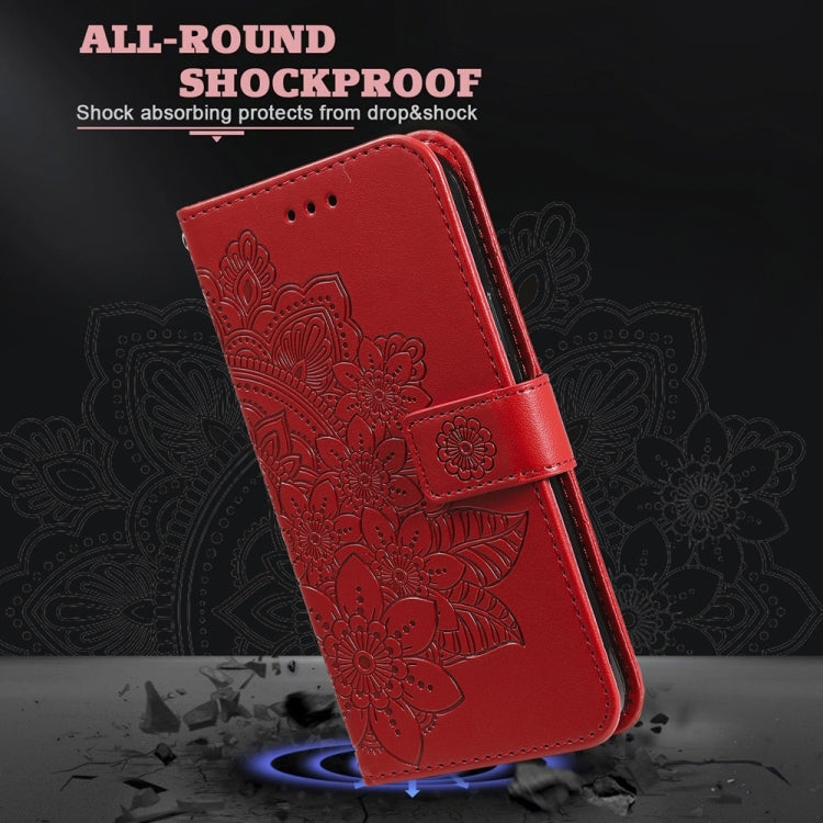 For Samsung Galaxy S25 Ultra 5G Seven-petal Flowers Embossing Leather Phone Case(Red)