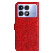 For Redmi K70 Ultra Embossed Sunflower Leather Phone Case(Red)