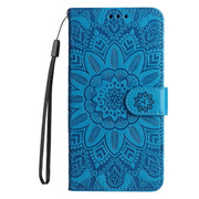 For Samsung Galaxy S25 5G Embossed Sunflower Leather Phone Case(Blue)