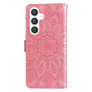 For Samsung Galaxy S25 5G Embossed Sunflower Leather Phone Case(Rose Gold)