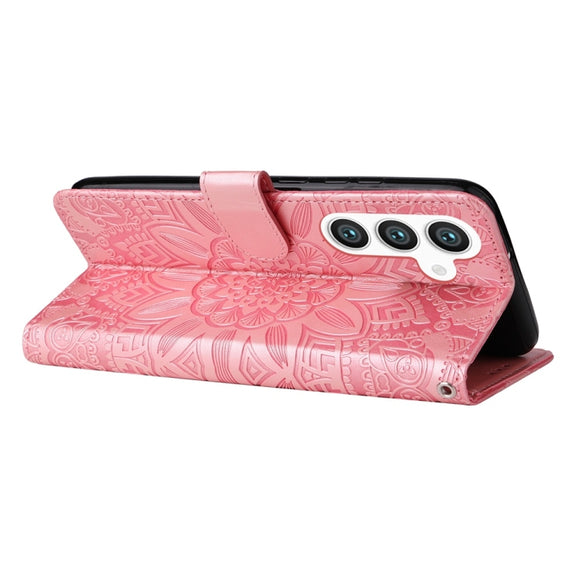 For Samsung Galaxy S25 5G Embossed Sunflower Leather Phone Case(Rose Gold)