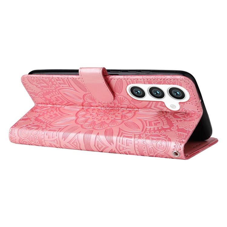 For Samsung Galaxy S25 5G Embossed Sunflower Leather Phone Case(Rose Gold)