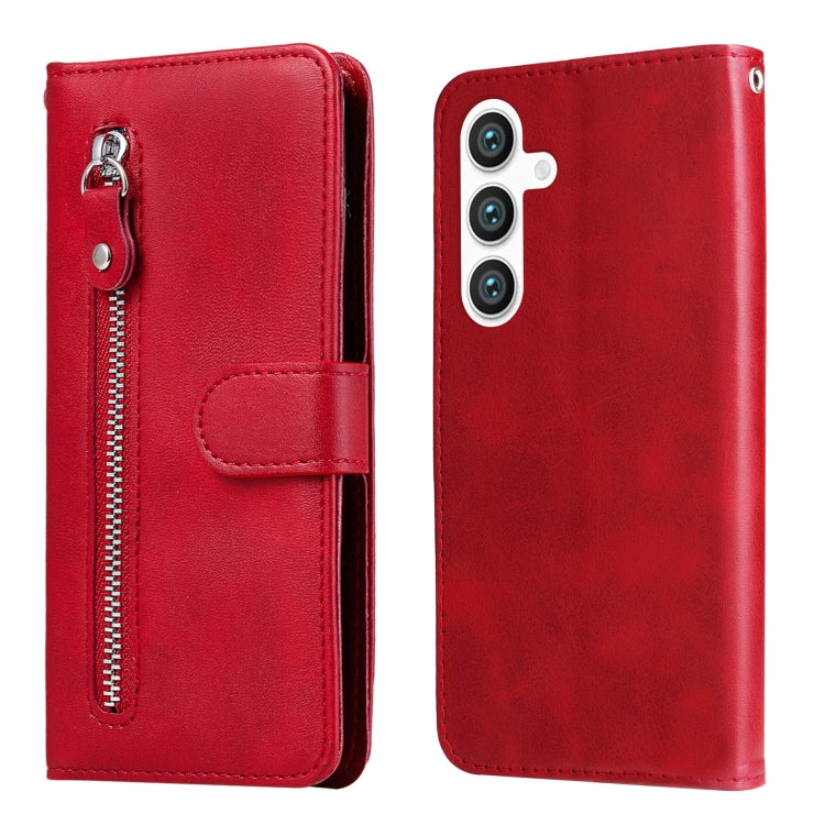 For Samsung Galaxy S25 5G Fashion Calf Texture Zipper Leather Phone Case(Red)