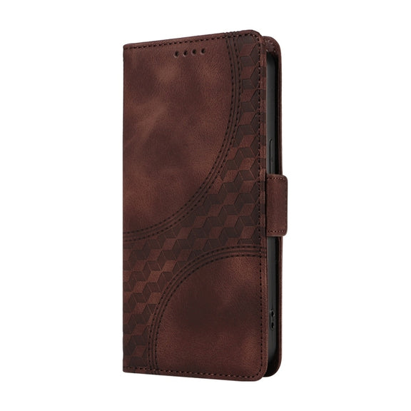 For Samsung Galaxy S25 5G Embossed Rhombus Starry Leather Phone Case(Brown)