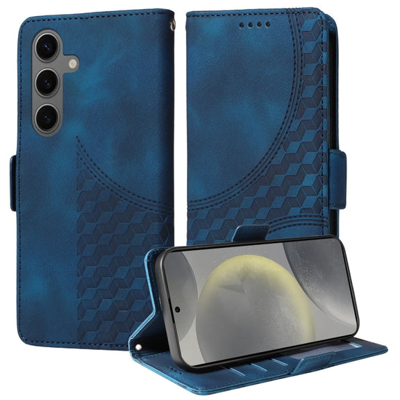 For Samsung Galaxy S25+ 5G Embossed Rhombus Starry Leather Phone Case(Blue)