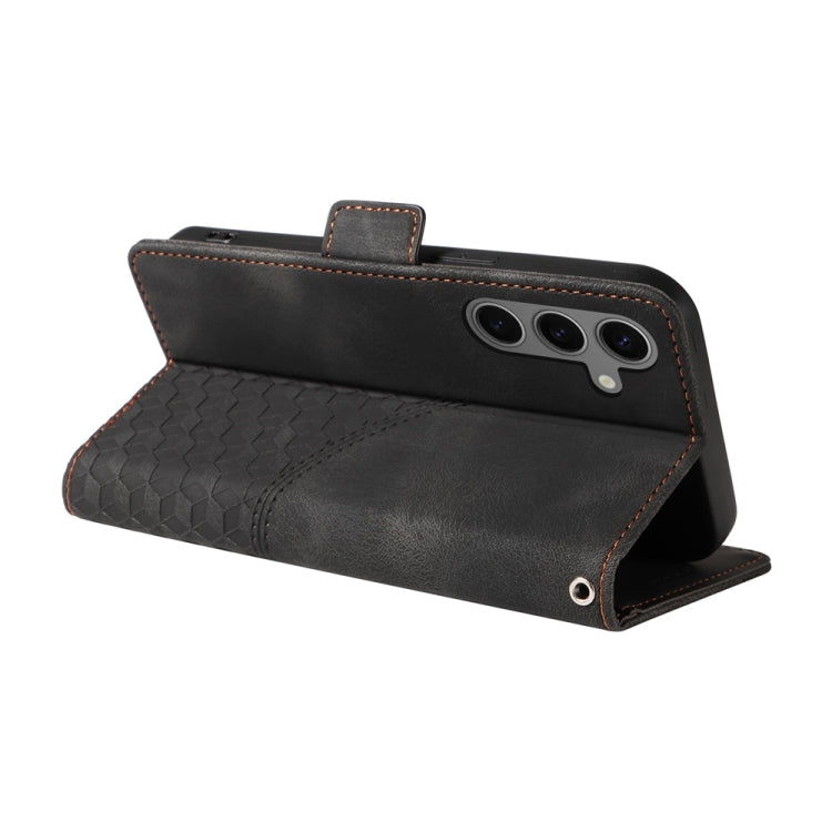 For Samsung Galaxy S25+ 5G Embossed Rhombus Starry Leather Phone Case(Black)