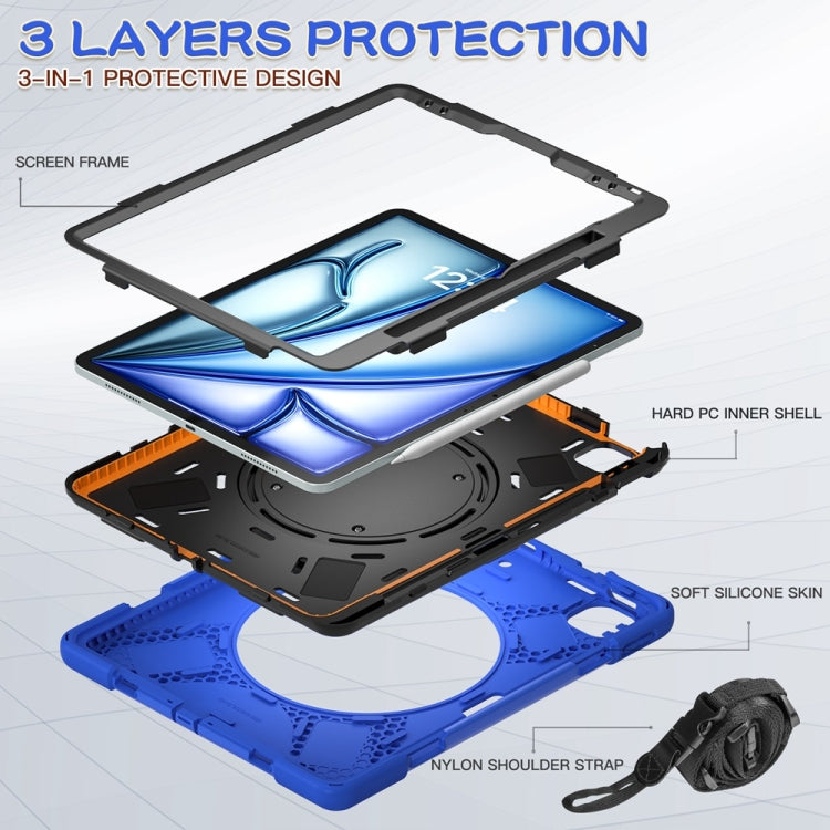 For iPad Air 13 2024 / Air 13 2025 Silicone Hybrid PC Tablet Case with Holder & Shoulder Strap(Blue)