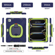 For iPad Pro 13 2024 Silicone Hybrid PC Tablet Case with Holder & Shoulder Strap(Navy Blue Lime)