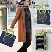 For iPad Pro 13 2024 Silicone Hybrid PC Tablet Case with Holder & Shoulder Strap(Navy Blue Lime)