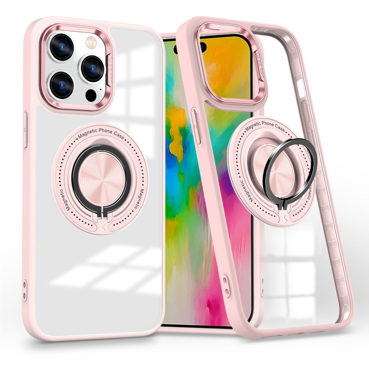 For iPhone 16 Pro Max Magnetic Rotating Ring Holder Phone Case(Pink)