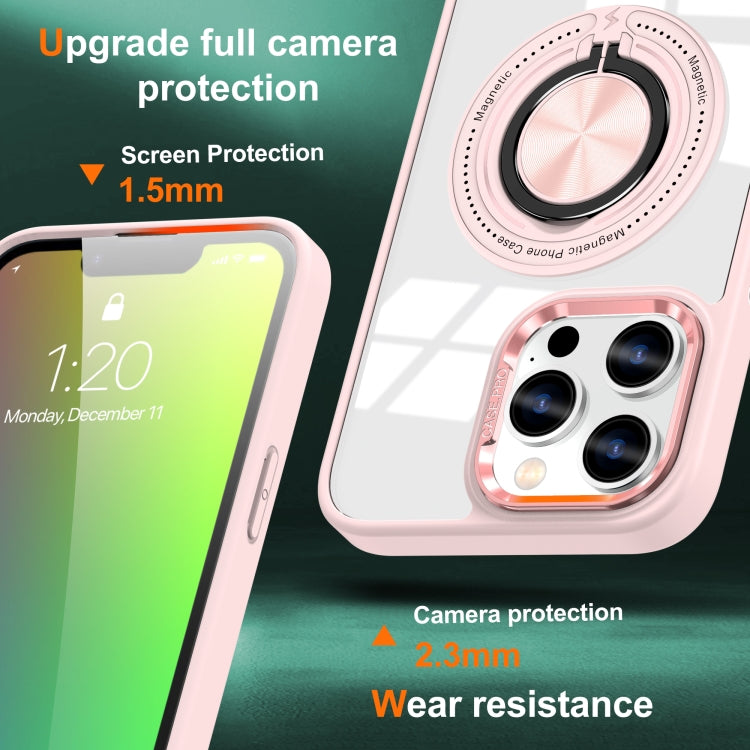 For iPhone 16 Pro Max Magnetic Rotating Ring Holder Phone Case(Pink)