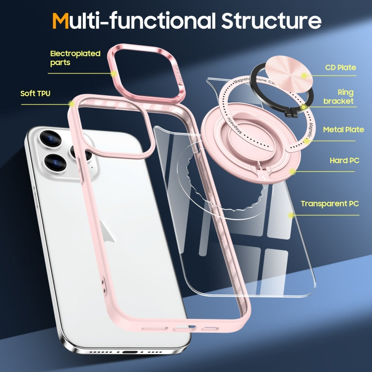 For iPhone 16 Pro Max Magnetic Rotating Ring Holder Phone Case(Pink)