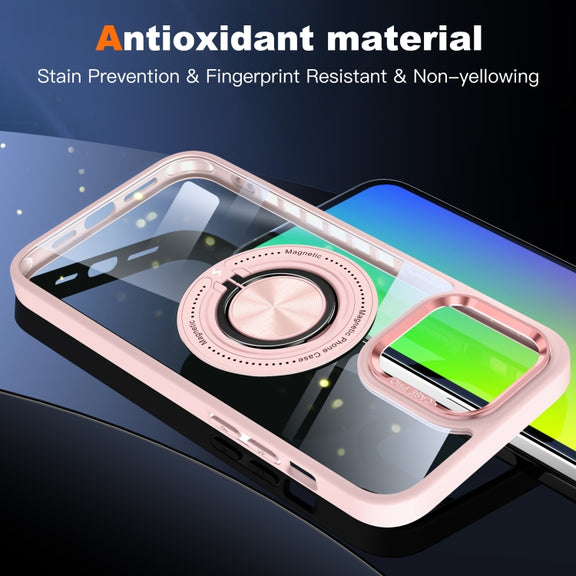 For iPhone 16 Pro Max Magnetic Rotating Ring Holder Phone Case(Pink)