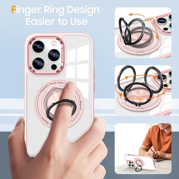 For iPhone 16 Pro Magnetic Rotating Ring Holder Phone Case(Pink)