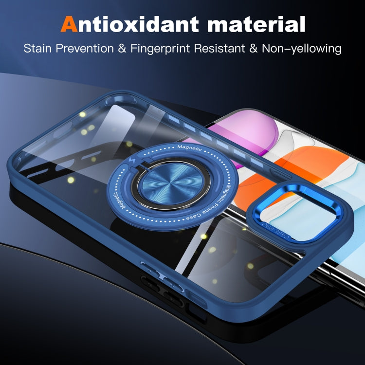 For iPhone 16 Plus Magnetic Rotating Ring Holder Phone Case(Dark Blue)