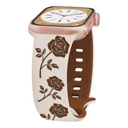 For Apple Watch Series 9 41mm Two-color Rose Engraved Silicone Watch Band(Starlight Caramel)
