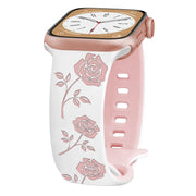 For Apple Watch Series 7 45mm Two-color Rose Engraved Silicone Watch Band(White Pink)