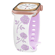 For Apple Watch Series 6 40mm Two-color Rose Engraved Silicone Watch Band(White Purple)