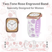 For Apple Watch SE 44mm Two-color Rose Engraved Silicone Watch Band(White Purple)