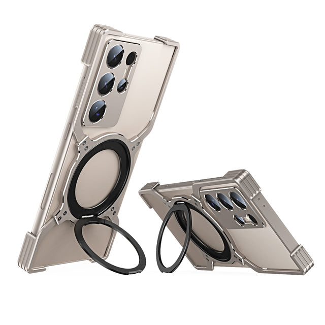 For Samsung Galaxy S24 Ultra 5G Mechanical Arm Borderless MagSafe Holder Metal Phone Case(Grey Silver)