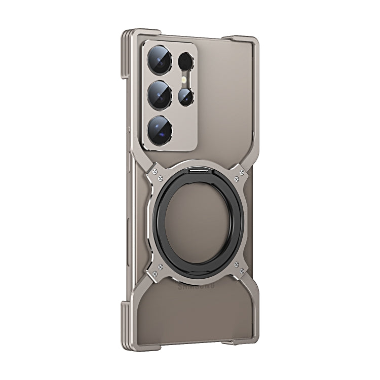 For Samsung Galaxy S24 Ultra 5G Mechanical Arm Borderless MagSafe Holder Metal Phone Case(Grey Silver)