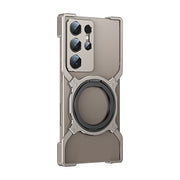 For Samsung Galaxy S24 Ultra 5G Mechanical Arm Borderless MagSafe Holder Metal Phone Case(Grey Silver)