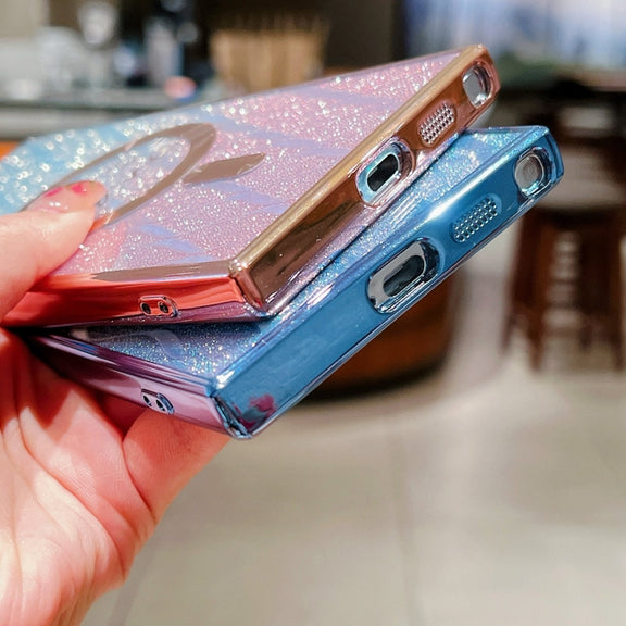 For Samsung Galaxy S25+ 5G Dual-Love Leaves Gradient Glitter MagSafe TPU Phone Case(Gold)