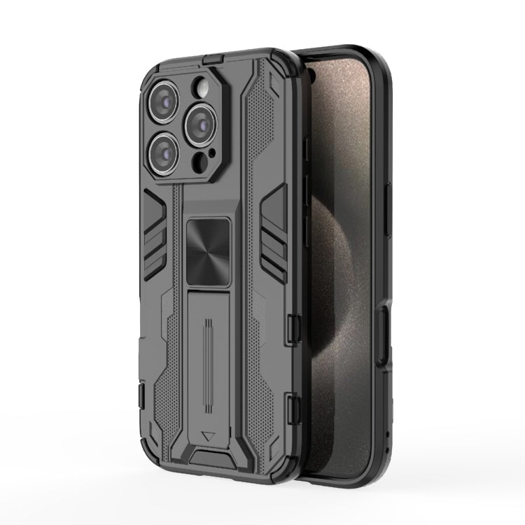 For iPhone 16 Pro Supersonic PC + TPU Holder Phone Case(Black)