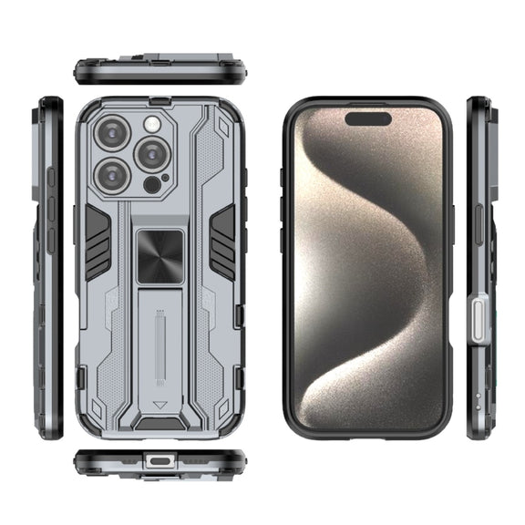 For iPhone 16 Pro Supersonic PC + TPU Holder Phone Case(Grey)